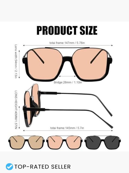 Oversized Square Aviator Sunglasses Retro Double Bridge UV Protection Unisex